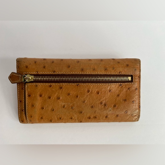 Dooney & Bourke Brown Ostrich Leather Trifold Wallet - Picture 2 of 10